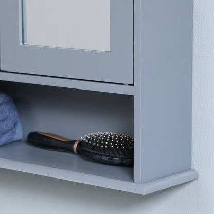 Wall Cabinet Bathroom Shelf 56L x 13W x 58H cm Double Mirror Door Adjustable Shelf MDF Gray