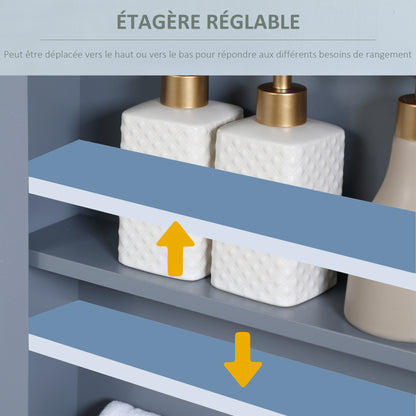 Wall Cabinet Bathroom Shelf 56L x 13W x 58H cm Double Mirror Door Adjustable Shelf MDF Gray