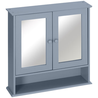 Wall Cabinet Bathroom Shelf 56L x 13W x 58H cm Double Mirror Door Adjustable Shelf MDF Gray