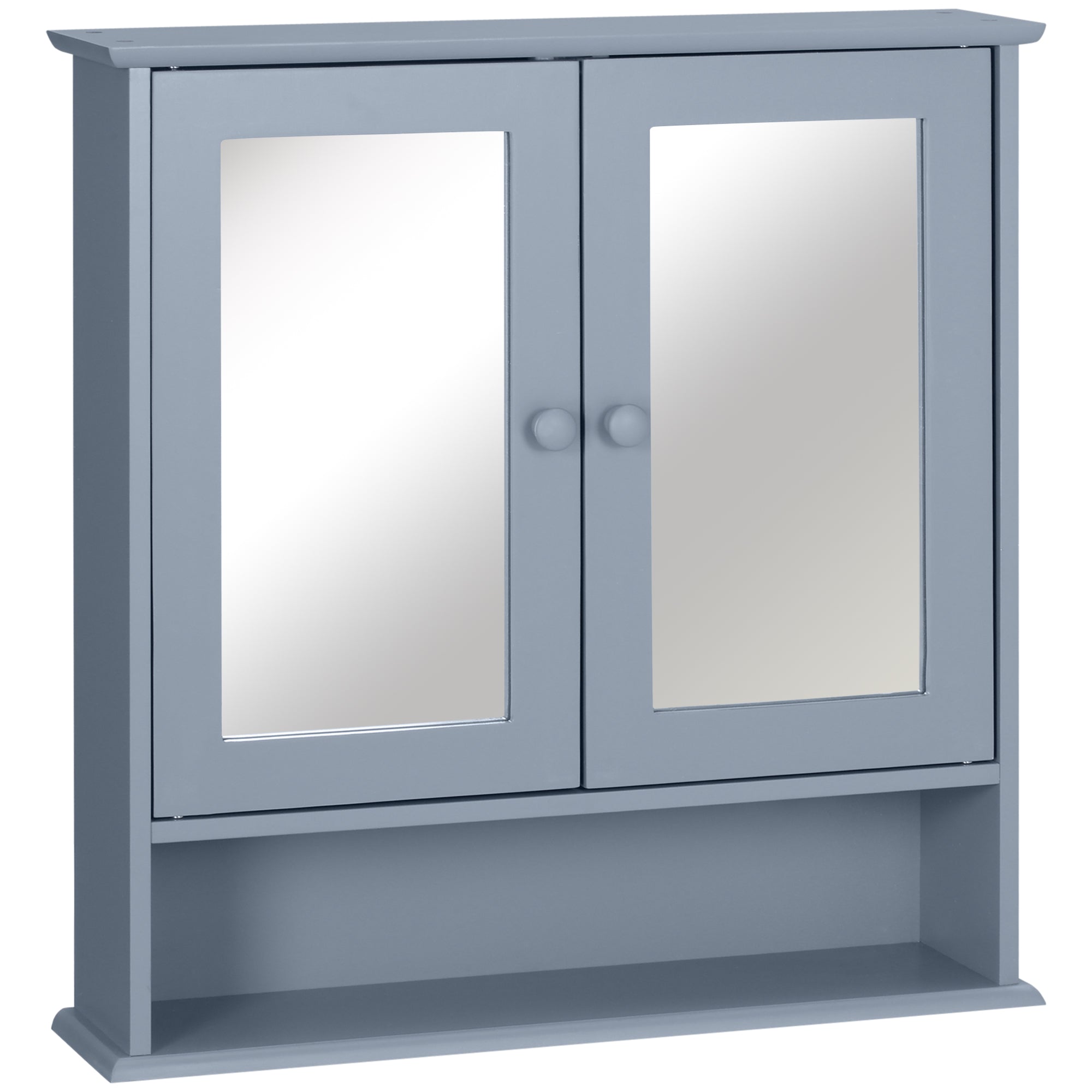 Wall Cabinet Bathroom Shelf 56L x 13W x 58H cm Double Mirror Door Adjustable Shelf MDF Gray