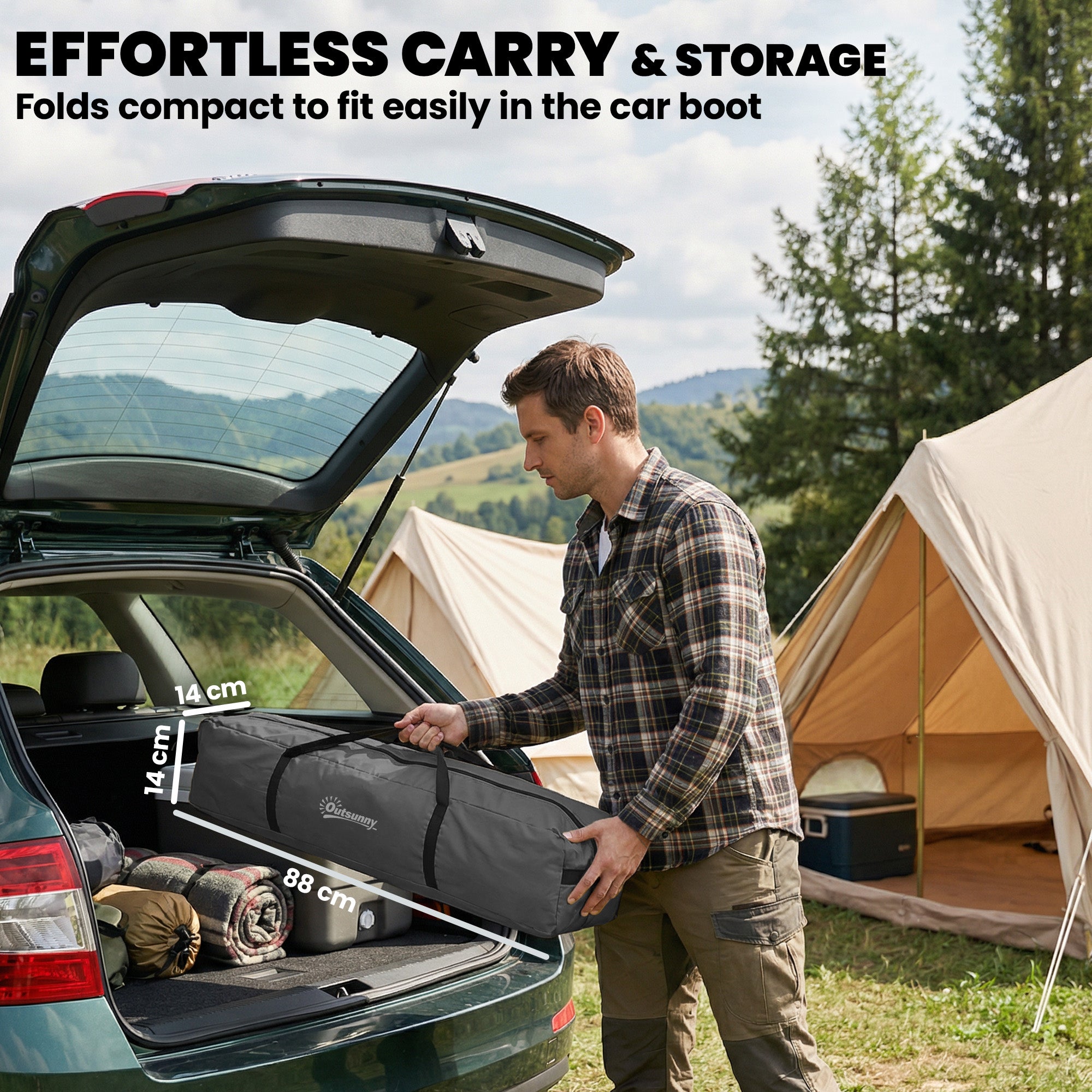 Foldable Windbreak – Camping Privacy Screen with Guy Ropes, Ground Pegs & Carry Bag, 480 x 120 cm (15 ft 9 in x 3 ft 11 in), Dark Gray