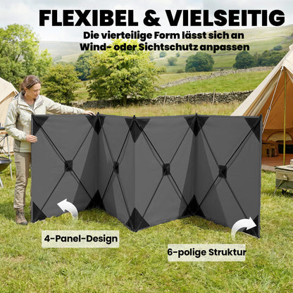 Foldable Windbreak – Camping Privacy Screen with Guy Ropes, Ground Pegs & Carry Bag, 480 x 120 cm (15 ft 9 in x 3 ft 11 in), Dark Gray