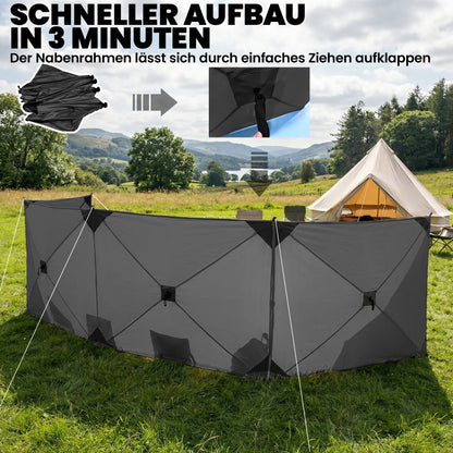 Foldable Windbreak – Camping Privacy Screen with Guy Ropes, Ground Pegs & Carry Bag, 480 x 120 cm (15 ft 9 in x 3 ft 11 in), Dark Gray