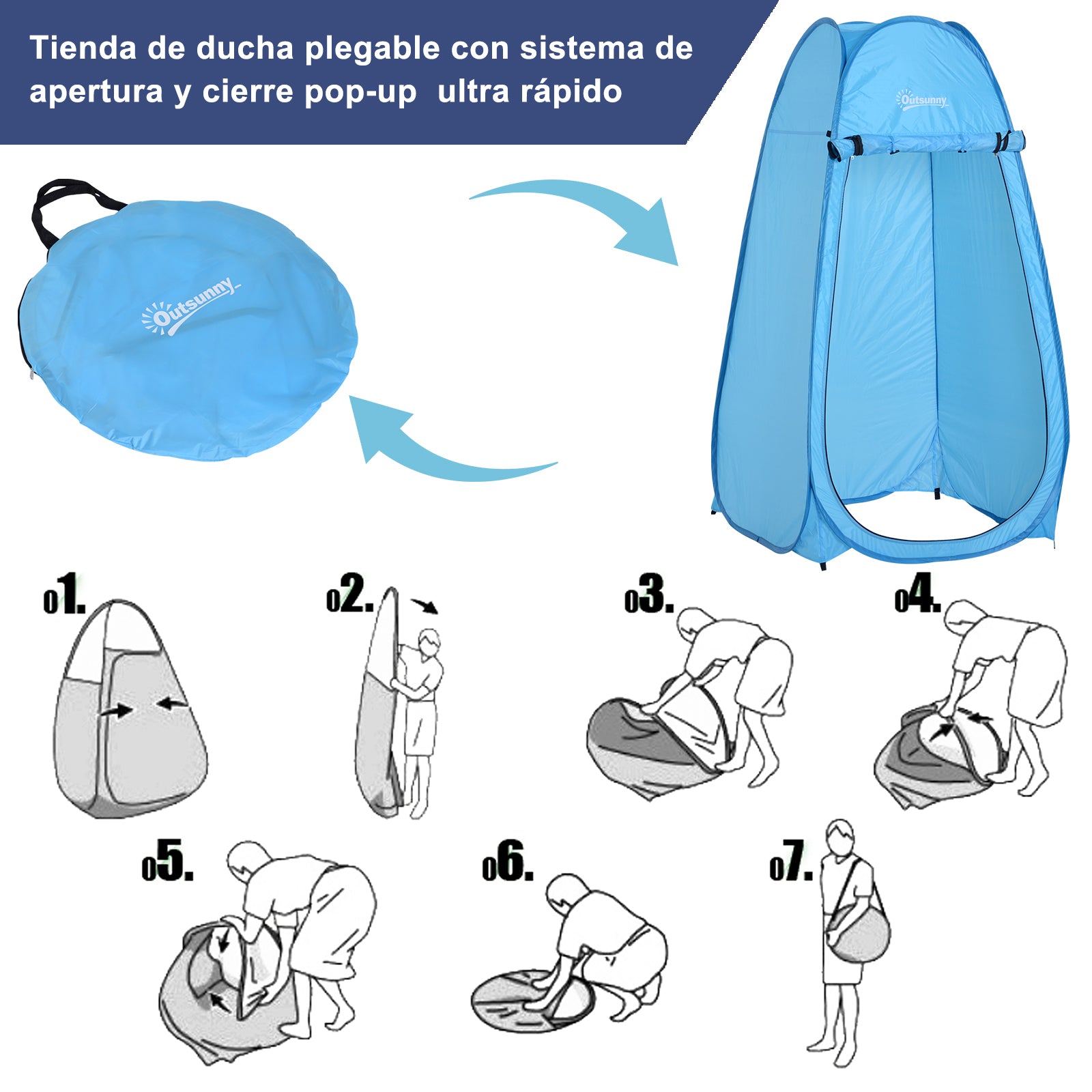 Pop Up Shower Tent Instant Camping Tent with UV Protection Waterproof Roof and Handle for Camping Cycling Bathroom Shower Beach 100x100x185 cm Blue