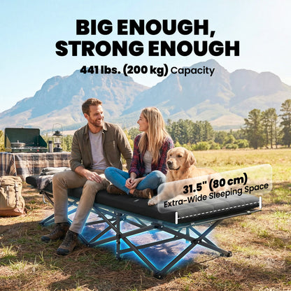 Folding Camping Cot with Carry Bag, 200 x 80 x 40 cm (78.7" x 31.5" x 15.7"), Up to 200 kg (441 lb) – Guest Bed for Adults, Indoor/Outdoor/Travel, Black