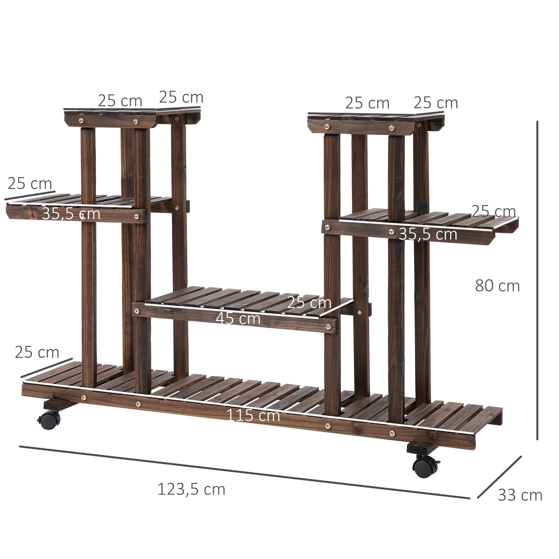 4-tier Plant Stand, 80cm High Flower Stand for Indoor Outdoor, Wooden Plant Shelf, Multi-layer Flower Rack, Flower Stand Flower Pot Stand for Living Room, Garden Balcony, Charcoal
