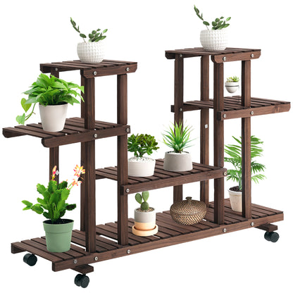 4-tier Plant Stand, 80cm High Flower Stand for Indoor Outdoor, Wooden Plant Shelf, Multi-layer Flower Rack, Flower Stand Flower Pot Stand for Living Room, Garden Balcony, Charcoal