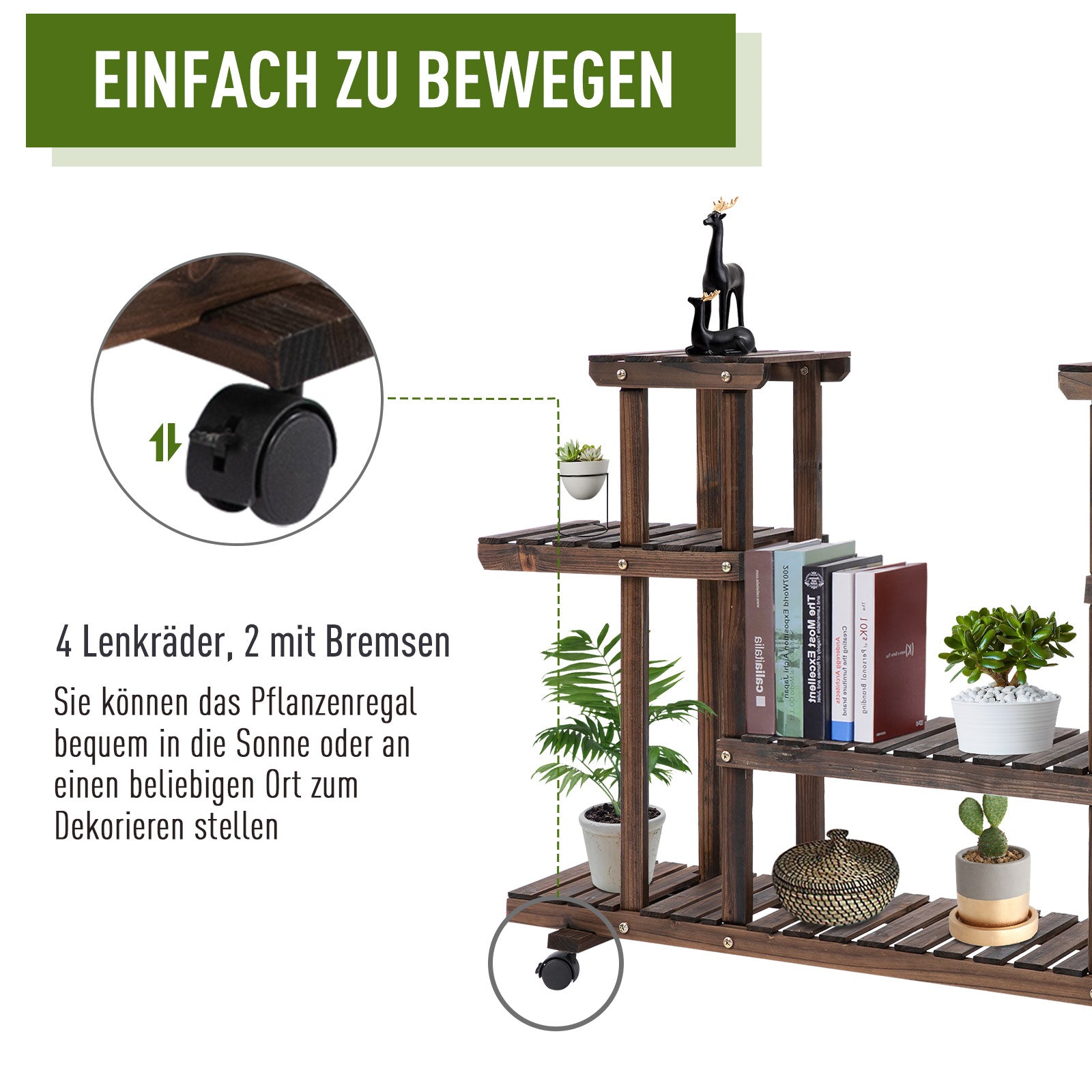 4-tier Plant Stand, 80cm High Flower Stand for Indoor Outdoor, Wooden Plant Shelf, Multi-layer Flower Rack, Flower Stand Flower Pot Stand for Living Room, Garden Balcony, Charcoal