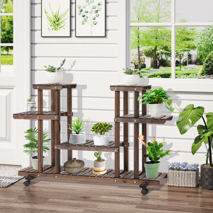 4-tier Plant Stand, 80cm High Flower Stand for Indoor Outdoor, Wooden Plant Shelf, Multi-layer Flower Rack, Flower Stand Flower Pot Stand for Living Room, Garden Balcony, Charcoal
