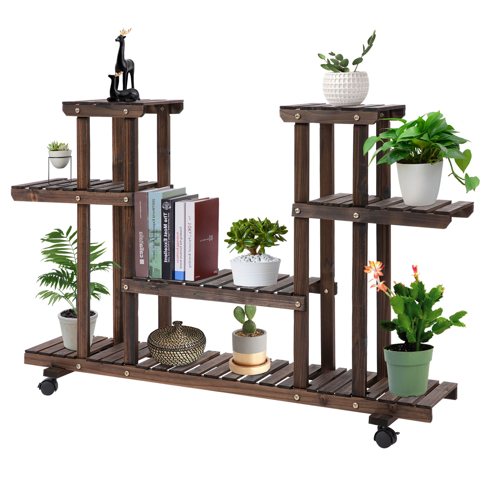4-tier Plant Stand, 80cm High Flower Stand for Indoor Outdoor, Wooden Plant Shelf, Multi-layer Flower Rack, Flower Stand Flower Pot Stand for Living Room, Garden Balcony, Charcoal