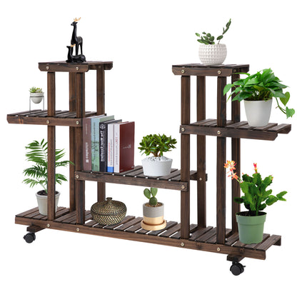 4-tier Plant Stand, 80cm High Flower Stand for Indoor Outdoor, Wooden Plant Shelf, Multi-layer Flower Rack, Flower Stand Flower Pot Stand for Living Room, Garden Balcony, Charcoal