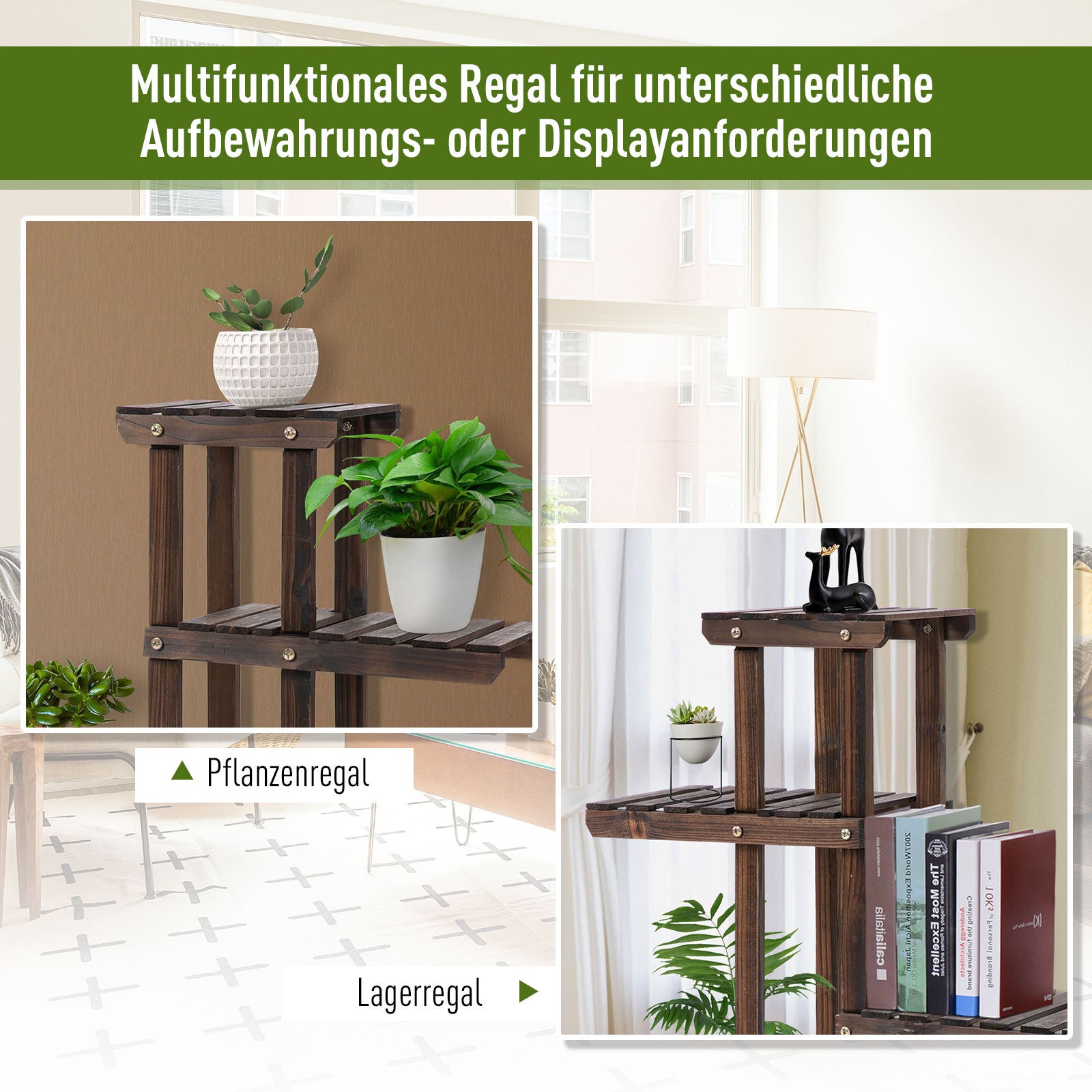 4-tier Plant Stand, 80cm High Flower Stand for Indoor Outdoor, Wooden Plant Shelf, Multi-layer Flower Rack, Flower Stand Flower Pot Stand for Living Room, Garden Balcony, Charcoal
