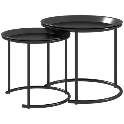 Round Coffee Table 2-Piece Set Stackable Living Room Table Side Table with Removable Tabletops Coffee Table Nesting Table with Metal Frame for Living Room Black