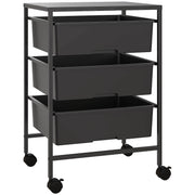 Serving Cart with 3 Levels Kitchen Trolley with Handle and Wheels Utility Cart with 3 Spacious Baskets Kitchen Shelf Kitchen Trolley for Kitchen Office Bathroom, Black