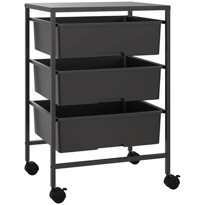 Serving Cart with 3 Levels Kitchen Trolley with Handle and Wheels Utility Cart with 3 Spacious Baskets Kitchen Shelf Kitchen Trolley for Kitchen Office Bathroom, Black