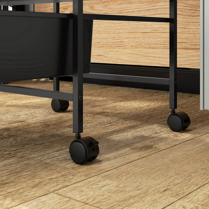 Serving Cart with 3 Levels Kitchen Trolley with Handle and Wheels Utility Cart with 3 Spacious Baskets Kitchen Shelf Kitchen Trolley for Kitchen Office Bathroom, Black