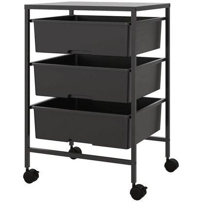 Serving Cart with 3 Levels Kitchen Trolley with Handle and Wheels Utility Cart with 3 Spacious Baskets Kitchen Shelf Kitchen Trolley for Kitchen Office Bathroom, Black