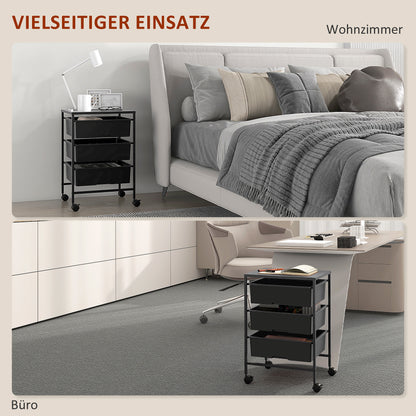 Serving Cart with 3 Levels Kitchen Trolley with Handle and Wheels Utility Cart with 3 Spacious Baskets Kitchen Shelf Kitchen Trolley for Kitchen Office Bathroom, Black