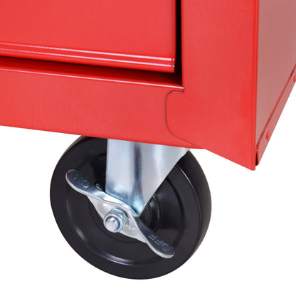 Workshop Trolley with Wheels, Tool Cart with 5 Drawers, Lockable Assembly Cart with Brake, Mobile Rolling Cart, Max Load 150kg, Steel, Red