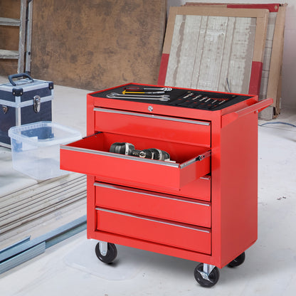 Workshop Trolley with Wheels, Tool Cart with 5 Drawers, Lockable Assembly Cart with Brake, Mobile Rolling Cart, Max Load 150kg, Steel, Red