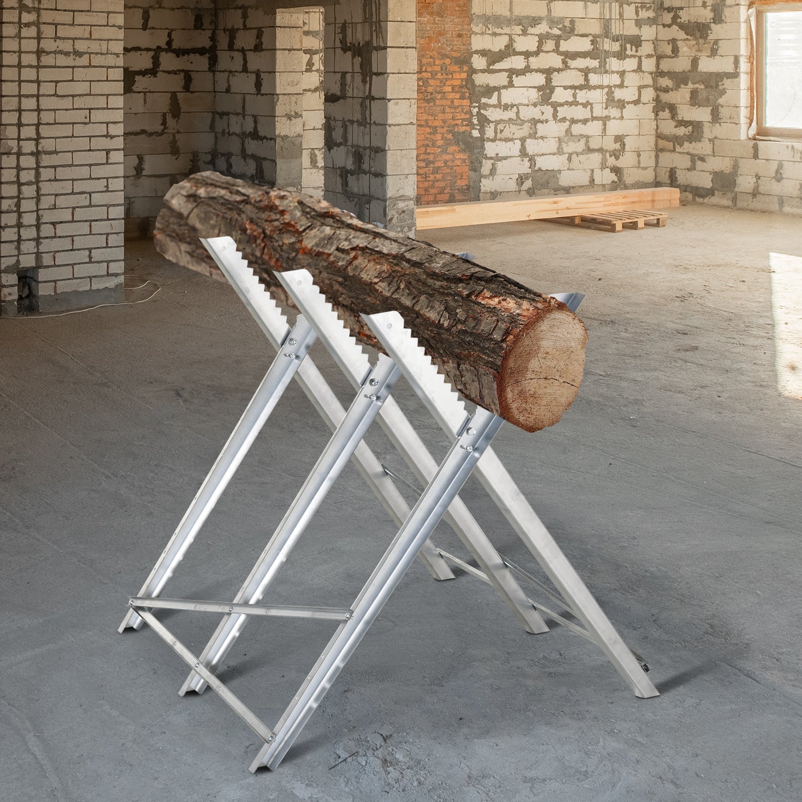 Chainsaw Horse Folding Sawhorse Saw Stand for Firewood Silver Metal 83 x 83 x 79 cm