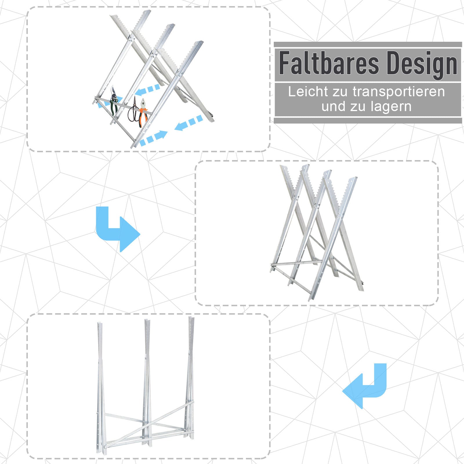 Chainsaw Horse Folding Sawhorse Saw Stand for Firewood Silver Metal 83 x 83 x 79 cm
