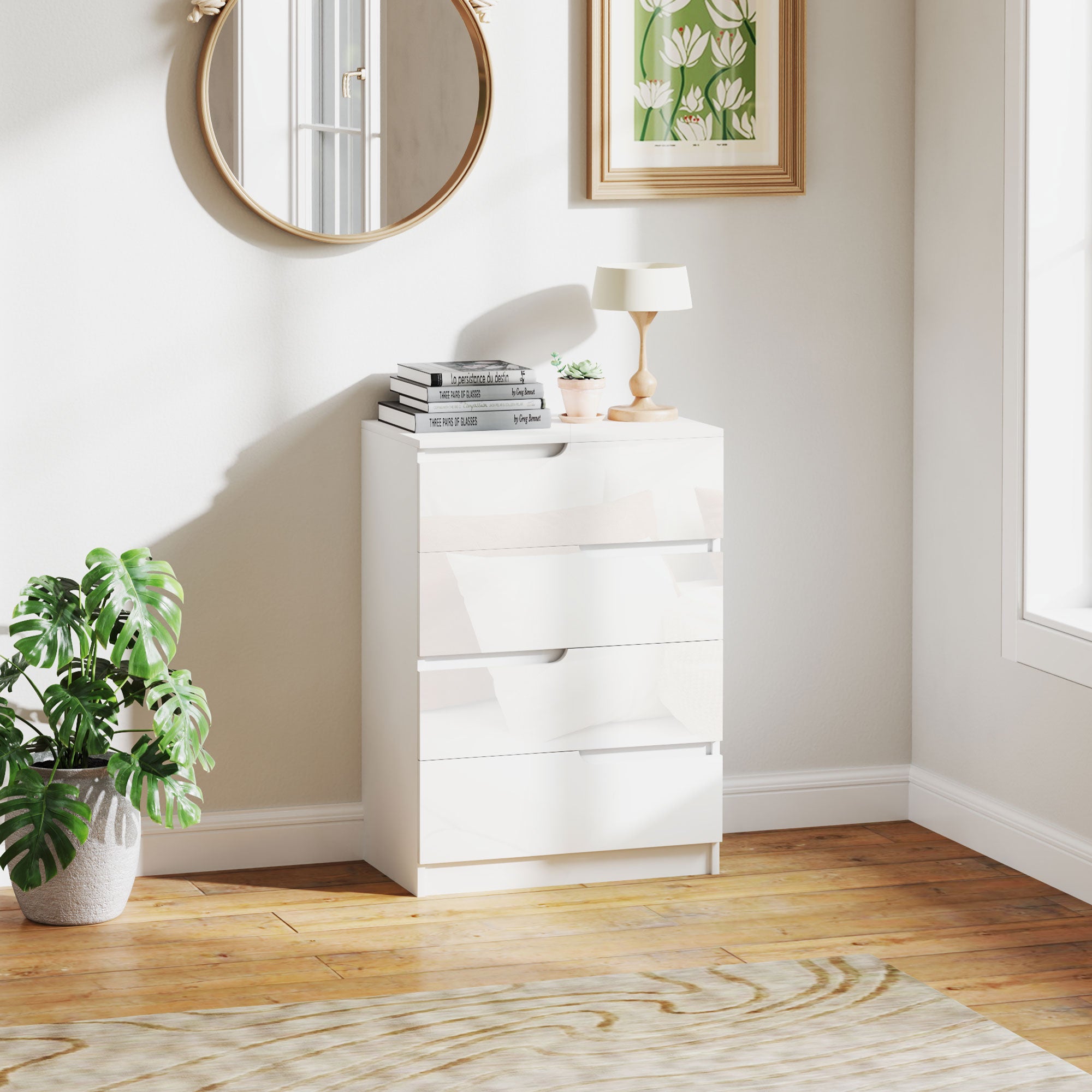 4-Drawer Dresser Modern Bedroom Dresser with Anti-tip Drawer Chest for Living Room Hallway 60x40x85 cm White