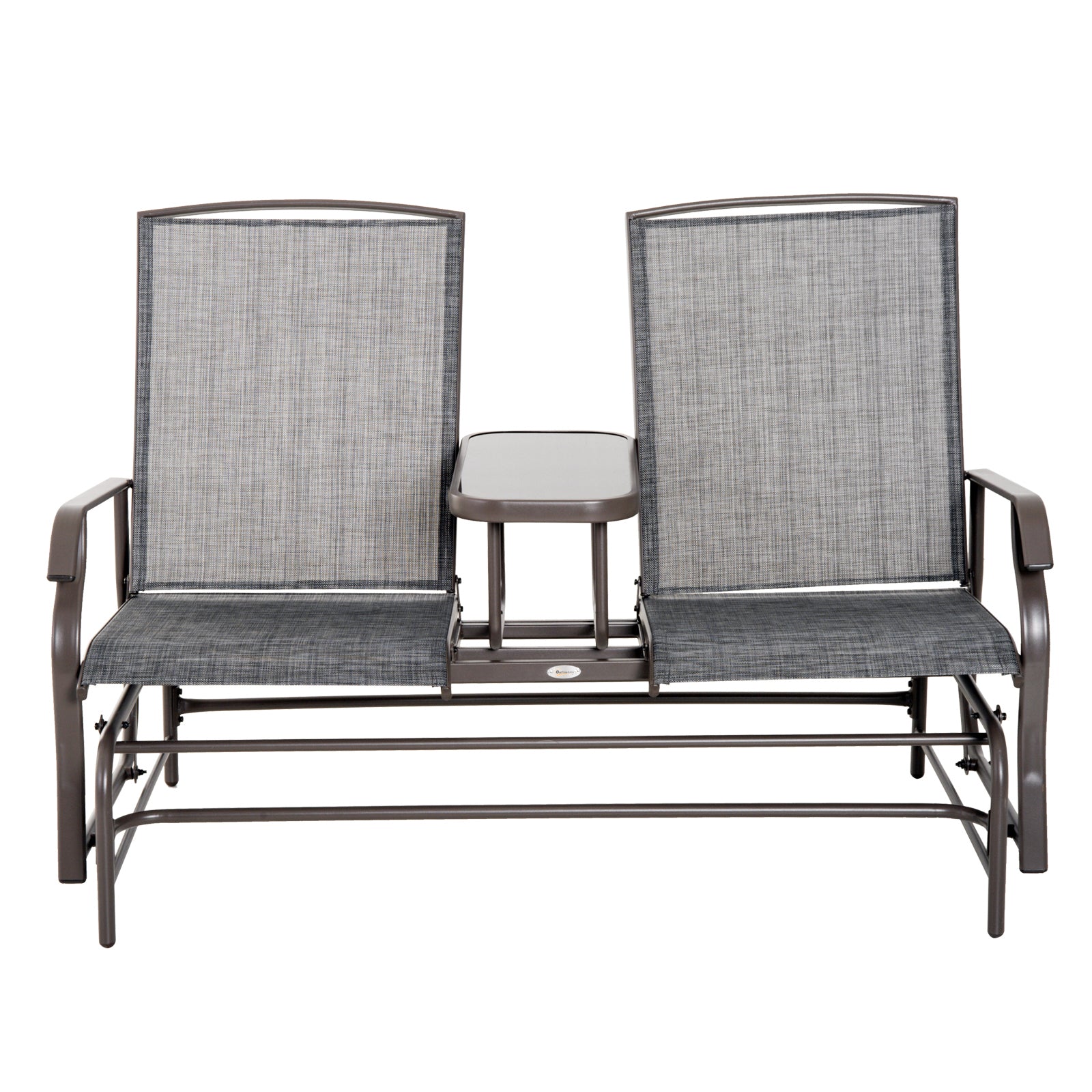 2-Seater Garden Rocking Bench in Metal with Breathable Mesh Fabric, 147x78x101.5cm, Brown and Gray