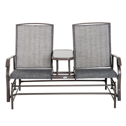 2-Seater Garden Rocking Bench in Metal with Breathable Mesh Fabric, 147x78x101.5cm, Brown and Gray