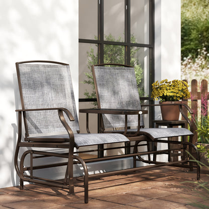 2-Seater Garden Rocking Bench in Metal with Breathable Mesh Fabric, 147x78x101.5cm, Brown and Gray
