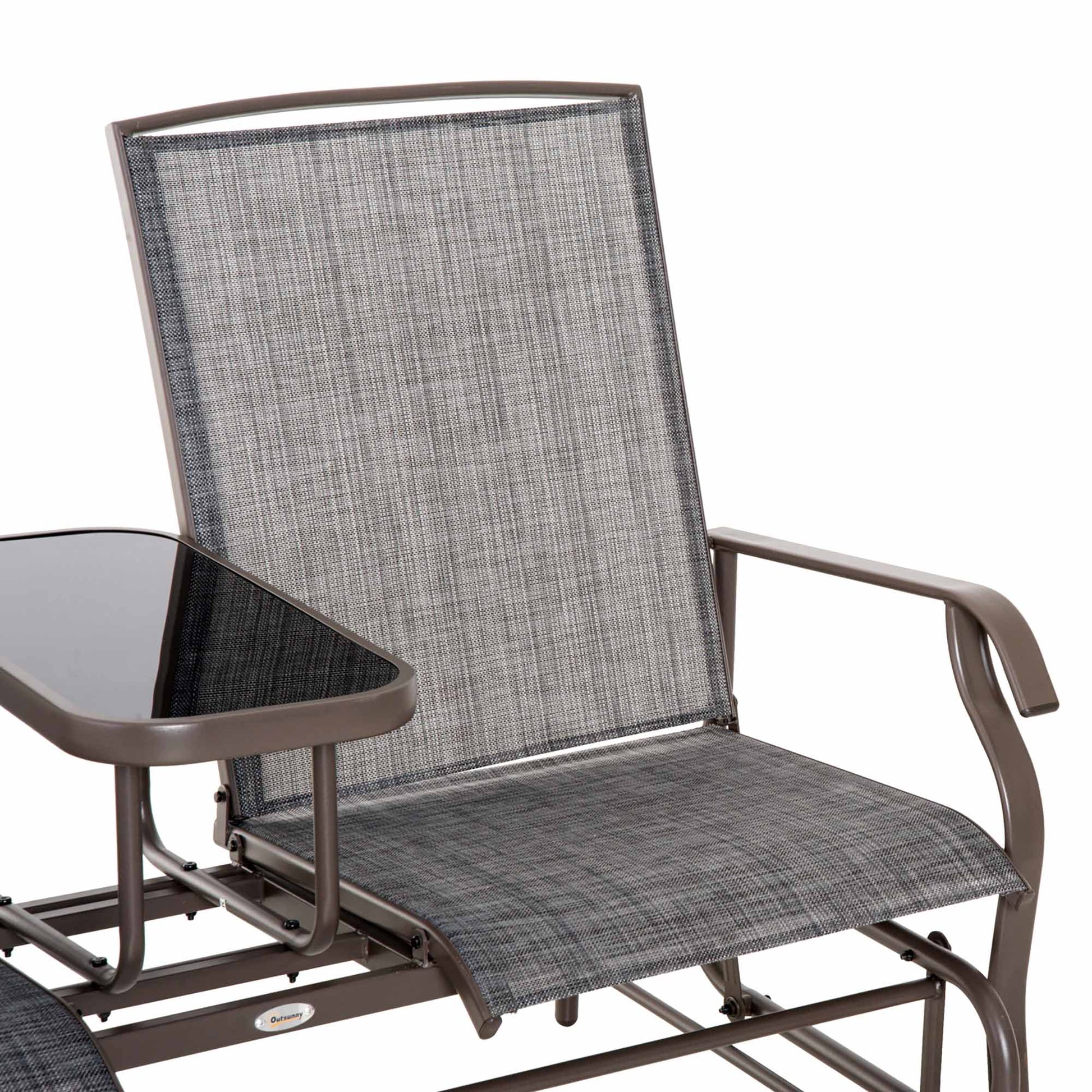 2-Seater Garden Rocking Bench in Metal with Breathable Mesh Fabric, 147x78x101.5cm, Brown and Gray