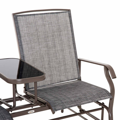 2-Seater Garden Rocking Bench in Metal with Breathable Mesh Fabric, 147x78x101.5cm, Brown and Gray