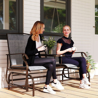 2-Seater Garden Rocking Bench in Metal with Breathable Mesh Fabric, 147x78x101.5cm, Brown and Gray