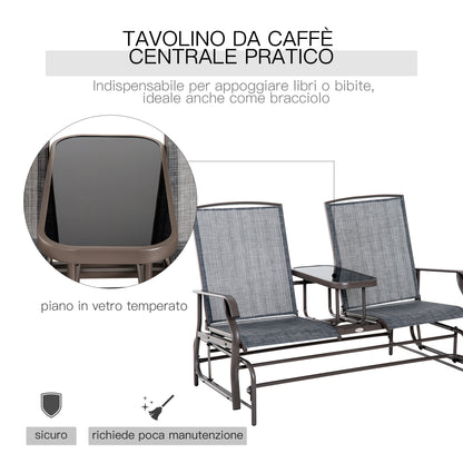 2-Seater Garden Rocking Bench in Metal with Breathable Mesh Fabric, 147x78x101.5cm, Brown and Gray