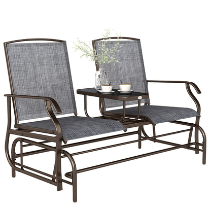 2-Seater Garden Rocking Bench in Metal with Breathable Mesh Fabric, 147x78x101.5cm, Brown and Gray