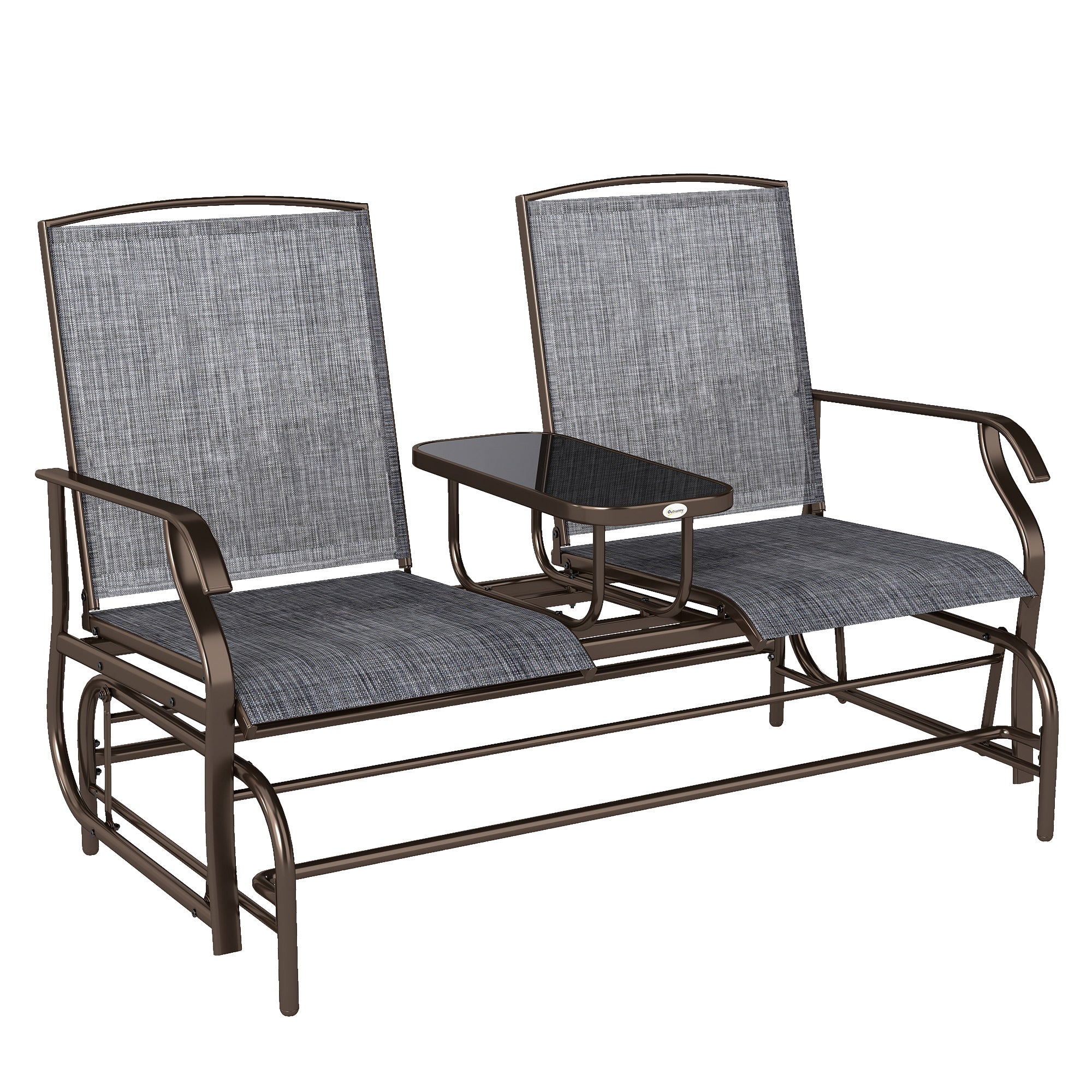 2-Seater Garden Rocking Bench in Metal with Breathable Mesh Fabric, 147x78x101.5cm, Brown and Gray