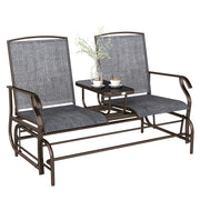 2-Seater Garden Rocking Bench in Metal with Breathable Mesh Fabric, 147x78x101.5cm, Brown and Gray