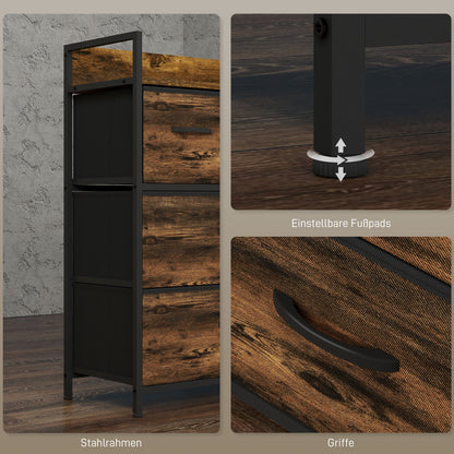 Fabric Storage Cabinet with 4 Drawers, Shelving Unit with Steel Frame Cupboard for Bedroom, Living Room Rustic Brown