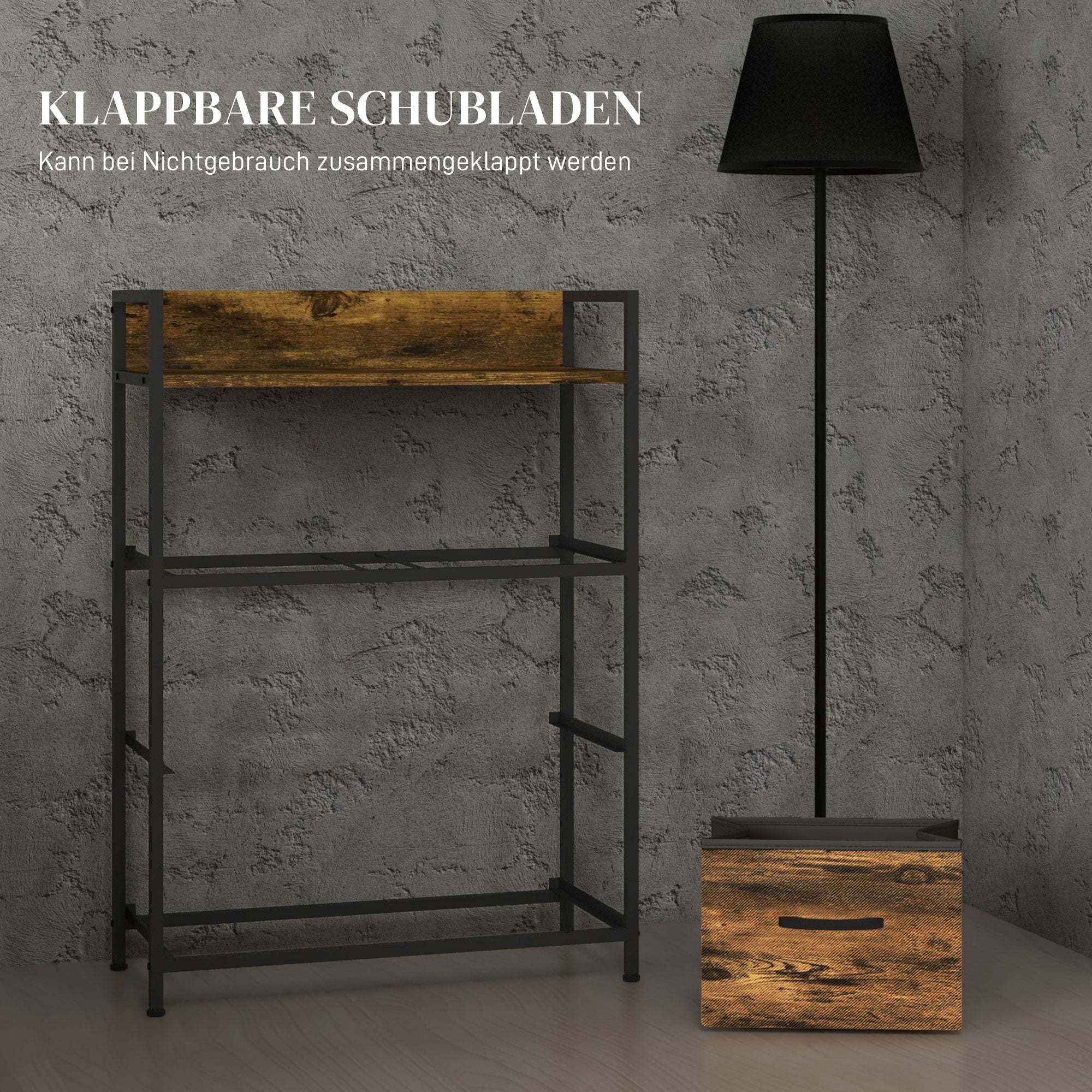 Fabric Storage Cabinet with 4 Drawers, Shelving Unit with Steel Frame Cupboard for Bedroom, Living Room Rustic Brown