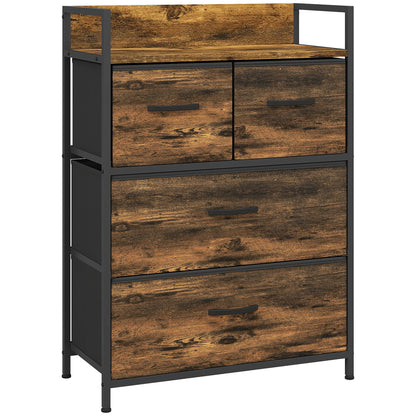 Fabric Storage Cabinet with 4 Drawers, Shelving Unit with Steel Frame Cupboard for Bedroom, Living Room Rustic Brown