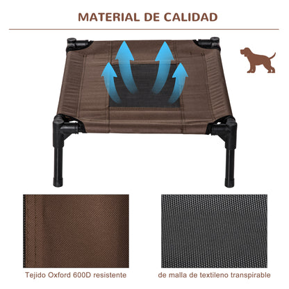 Portable Elevated Bed for Dogs Cats with Breathable Mesh and Oxford Fabric for Indoor Outdoor 61x46x18 cm Brown