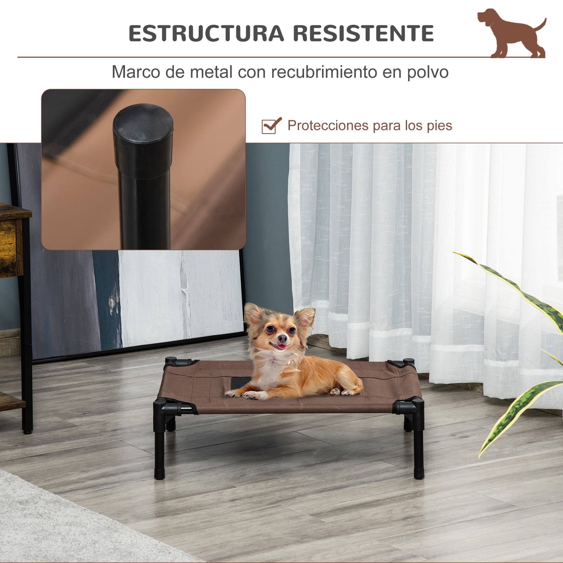 Portable Elevated Bed for Dogs Cats with Breathable Mesh and Oxford Fabric for Indoor Outdoor 61x46x18 cm Brown