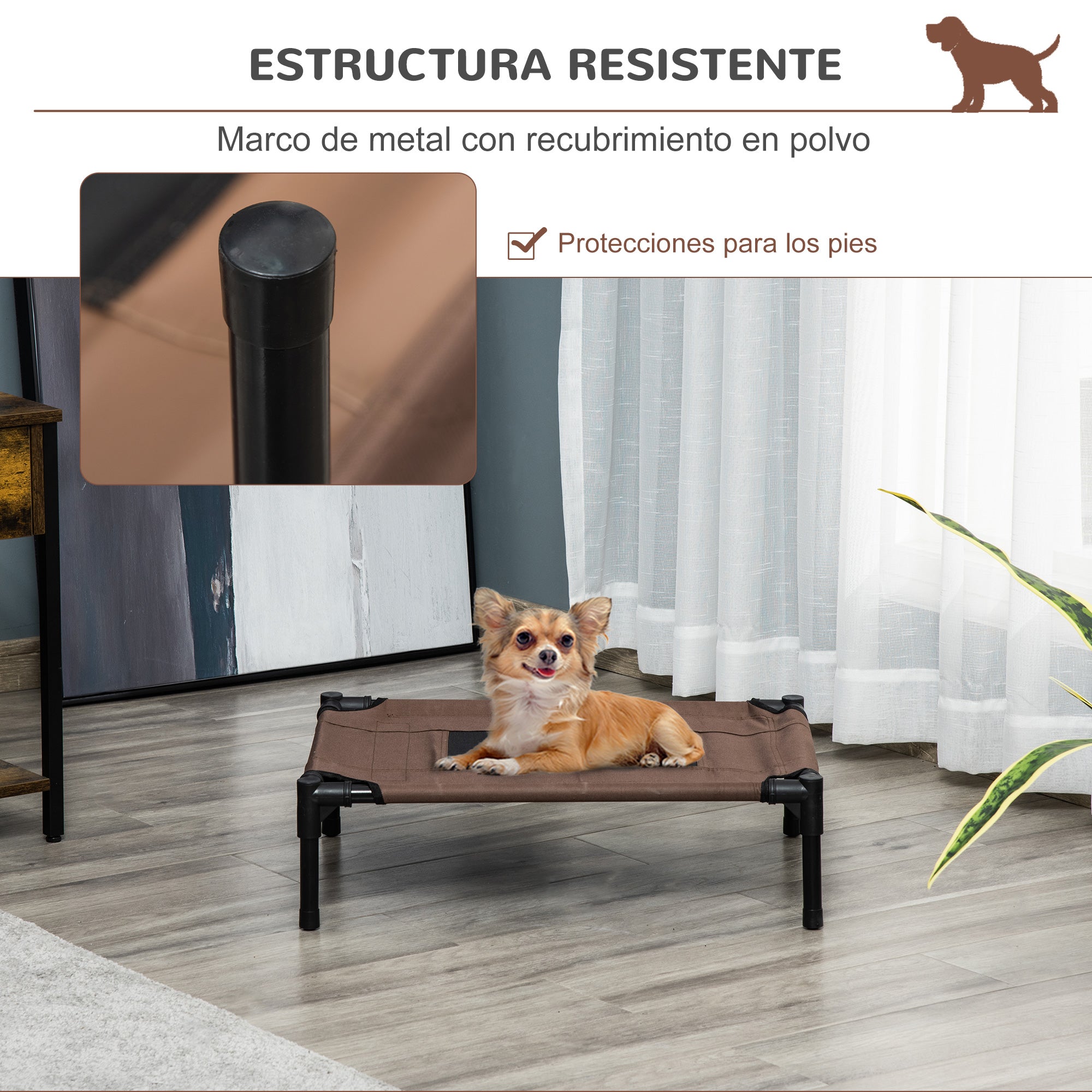 Portable Elevated Bed for Dogs Cats with Breathable Mesh and Oxford Fabric for Indoor Outdoor 61x46x18 cm Brown