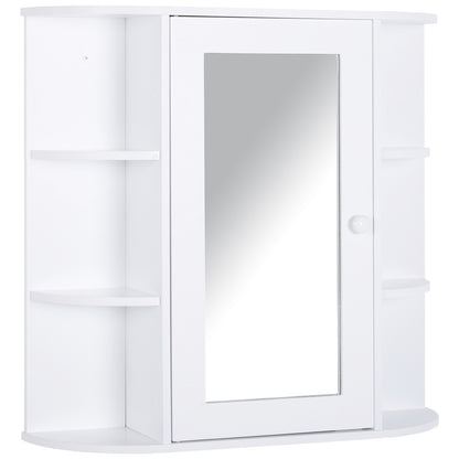 Bathroom Mirror Cabinet Hanging Toilet with 1 Door 2 Interior Shelves and 6 Side Shelves for Living Room Kitchen Bedroom 66x17x63 cm White