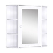Bathroom Mirror Cabinet Hanging Toilet with 1 Door 2 Interior Shelves and 6 Side Shelves for Living Room Kitchen Bedroom 66x17x63 cm White