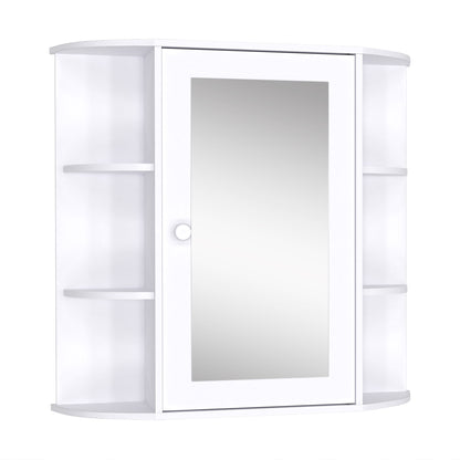 Bathroom Mirror Cabinet Hanging Toilet with 1 Door 2 Interior Shelves and 6 Side Shelves for Living Room Kitchen Bedroom 66x17x63 cm White