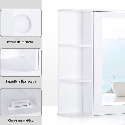 Bathroom Mirror Cabinet Hanging Toilet with 1 Door 2 Interior Shelves and 6 Side Shelves for Living Room Kitchen Bedroom 66x17x63 cm White