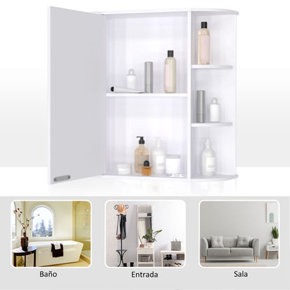 Bathroom Mirror Cabinet Hanging Toilet with 1 Door 2 Interior Shelves and 6 Side Shelves for Living Room Kitchen Bedroom 66x17x63 cm White