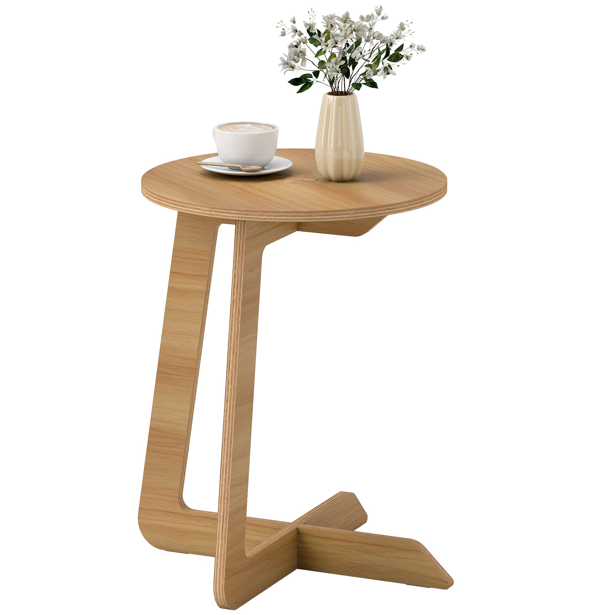 C-Shaped Side Table, Round Accent Table, Quick Assembly, for Small Spaces, Living Room & Bedroom, Natural