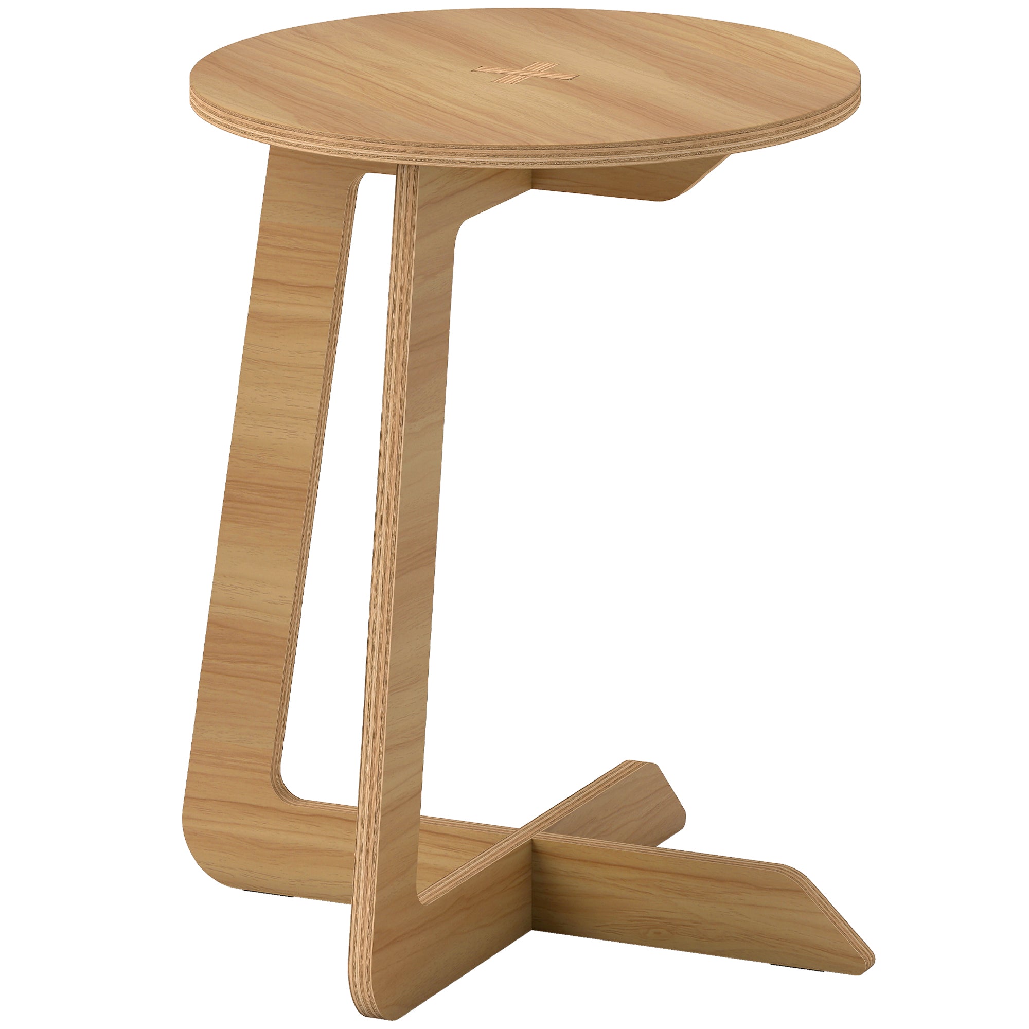 C-Shaped Side Table, Round Accent Table, Quick Assembly, for Small Spaces, Living Room & Bedroom, Natural